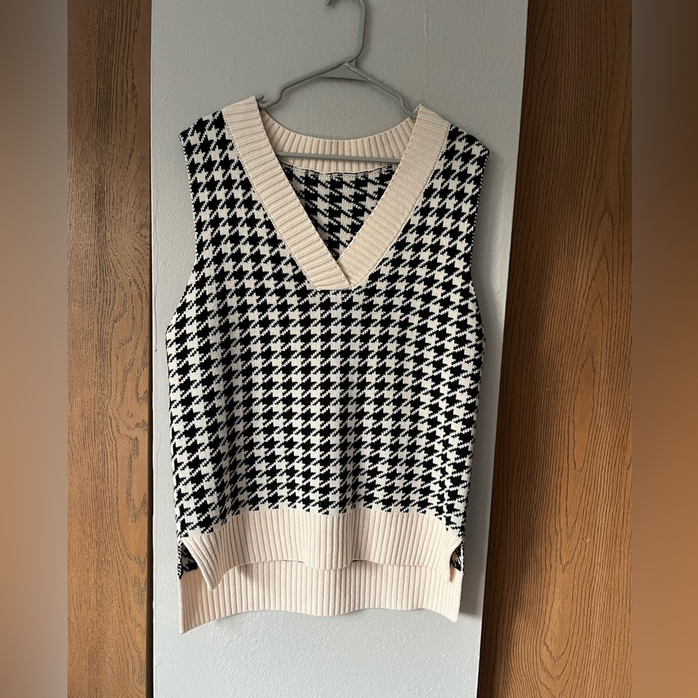 Black and White Houndstooth Sweater Vest